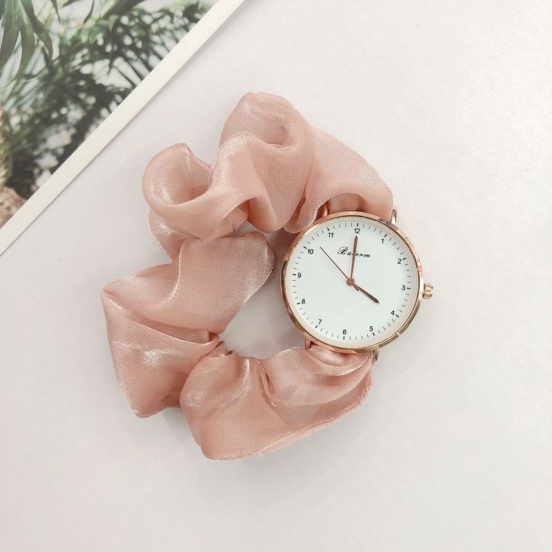 Girls’ Korean Scrunchy Strap Quartz Watch – Fashion Digital Dial