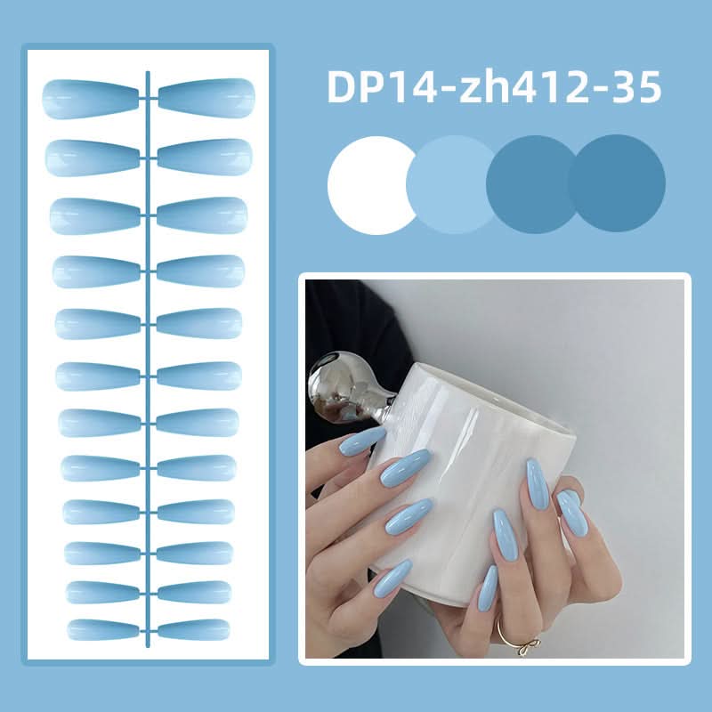 Long Ballet Shiny Trapezoidal Nail Stickers – 24-Piece Solid Color Set