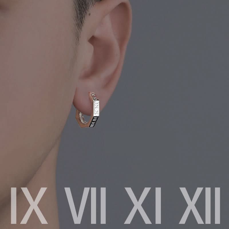 Men's Roman Numeral Earrings – Geometric Studs, Simple & Trendy Design