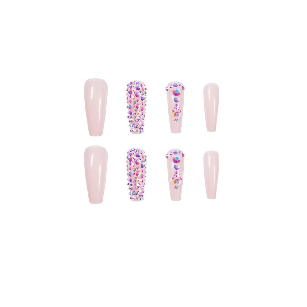 Nude Long Ballet Press-On Nails – 24-Piece Rhinestone Nail Art Set