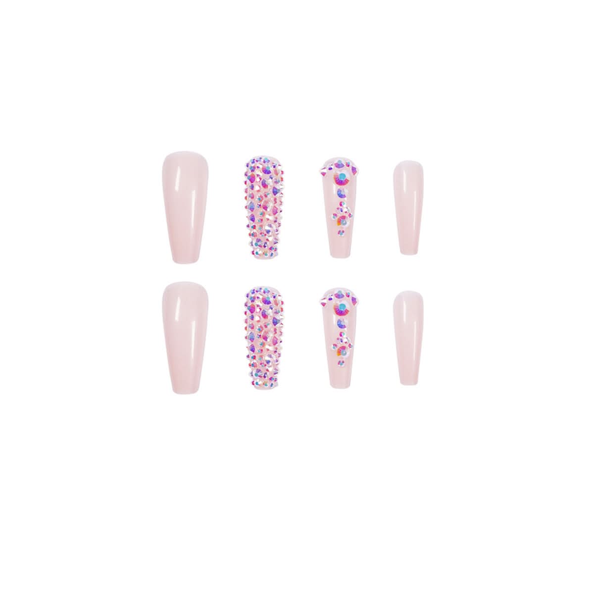 Nude Long Ballet Press-On Nails – 24-Piece Rhinestone Nail Art Set