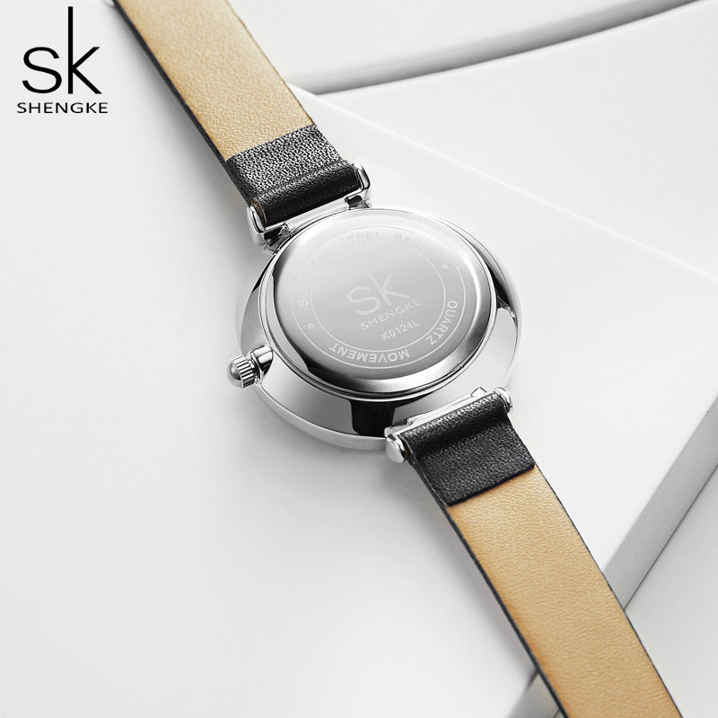 SK Women’s Quartz Watch – Simple Fashion Design, PU Leather Strap, 30M Waterproof