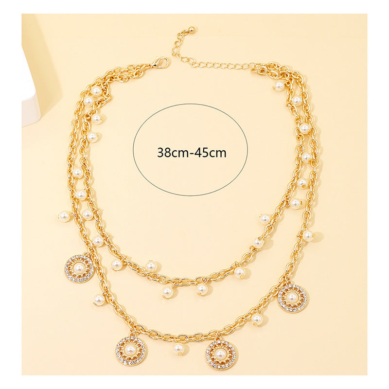 Double Pearl Tassel Necklace – Elegant Gold-Plated Pendant Chain for Women