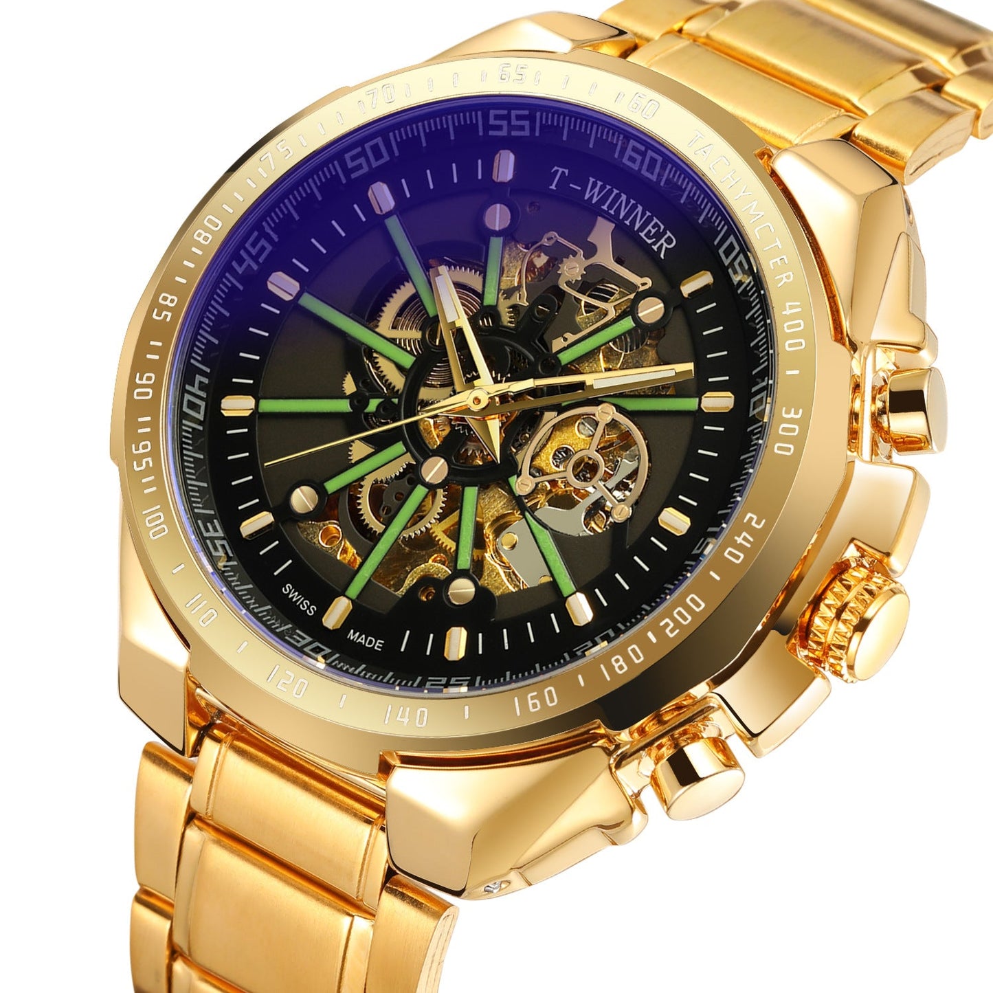 T-Winner Men’s Skeleton Automatic Mechanical Watch – Luminous Dial, Stainless Steel Strap