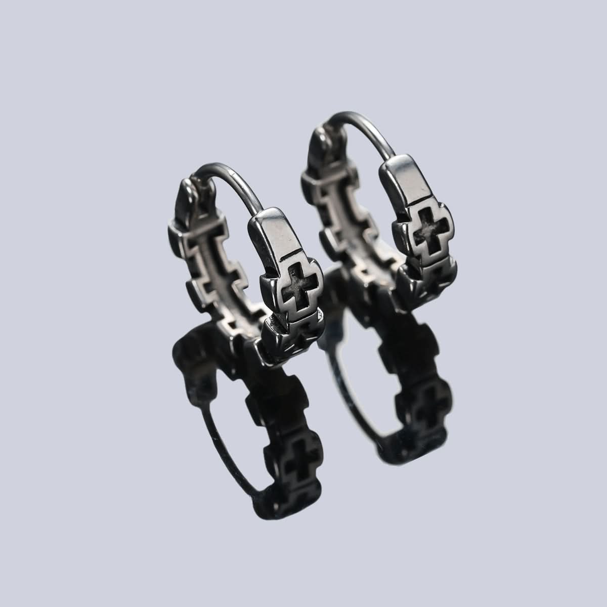 Trendy Hollow Cross Earrings – Gun Black Unisex Ear Buckles