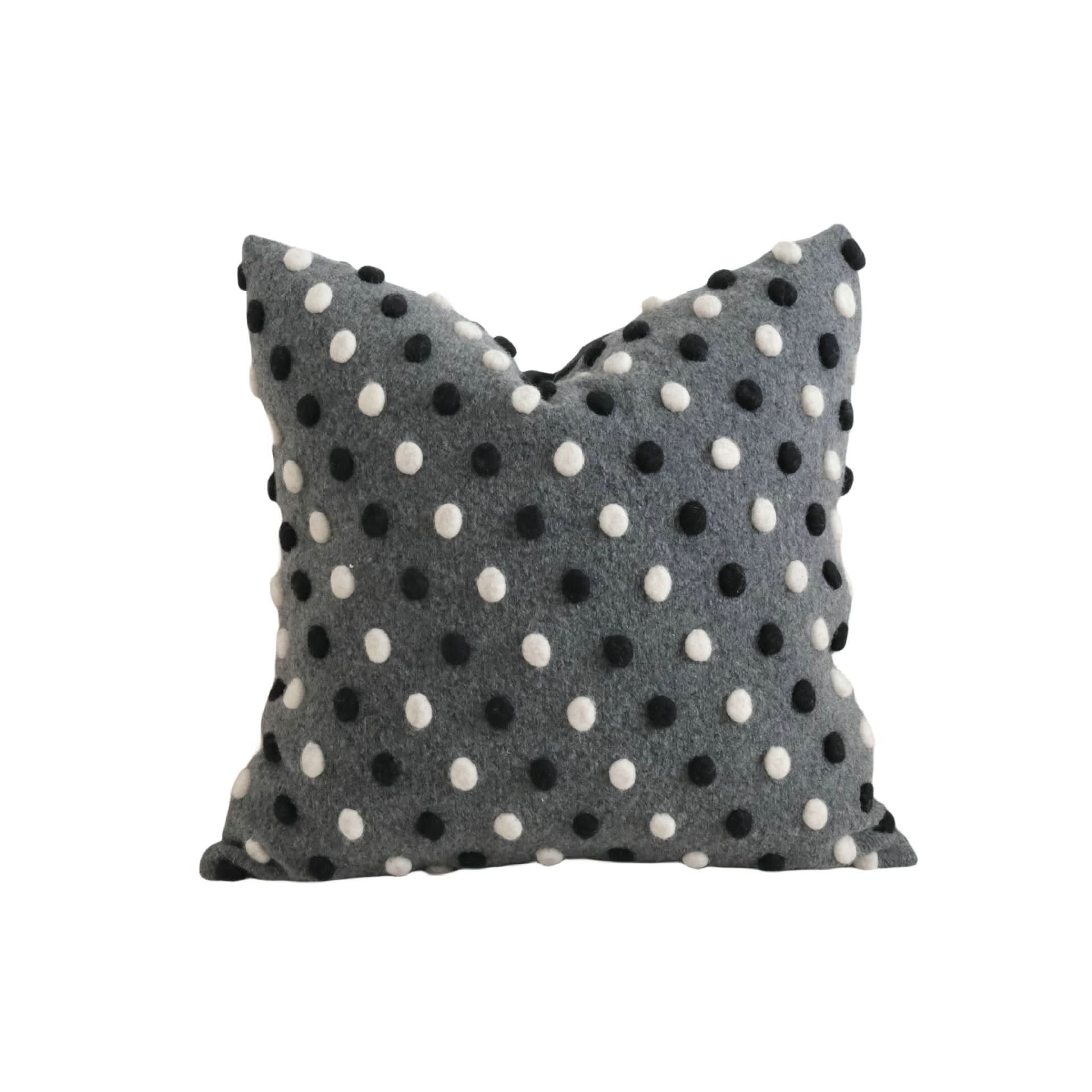 3D Black and White Polka Dot Wool Pillow - Decorative Sofa Cushion