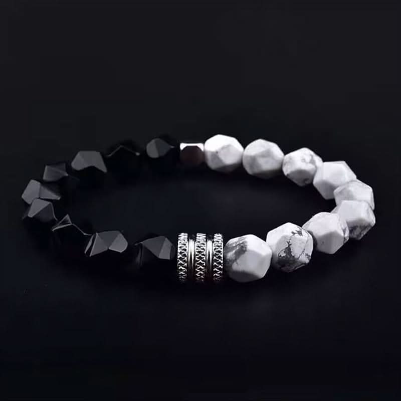 Black Beaded Bracelet – Faceted Stone Hexagon Design