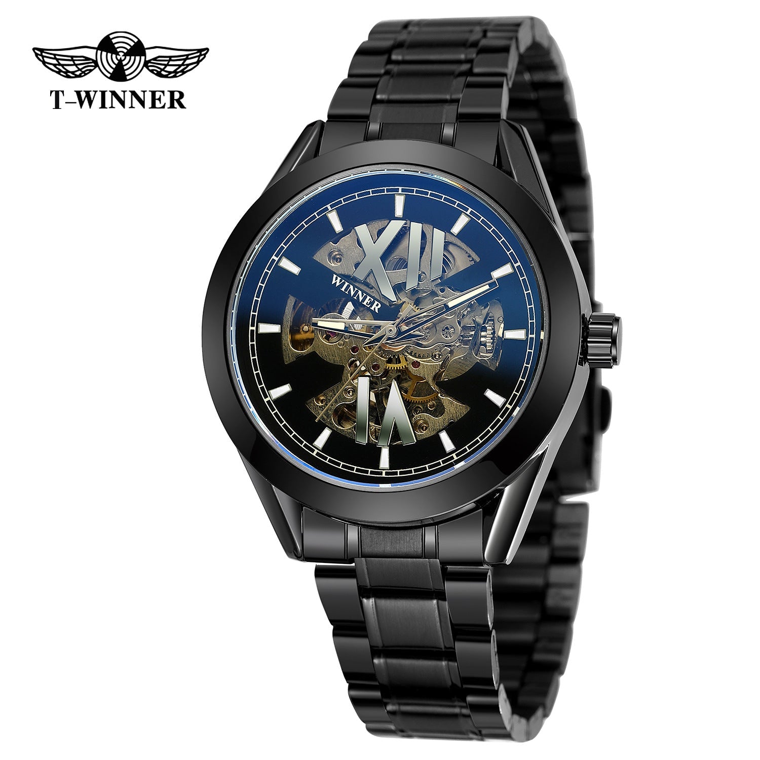 T-Winner Automatic Mechanical Watch for Men – Luminous Display, Stainless Steel Strap