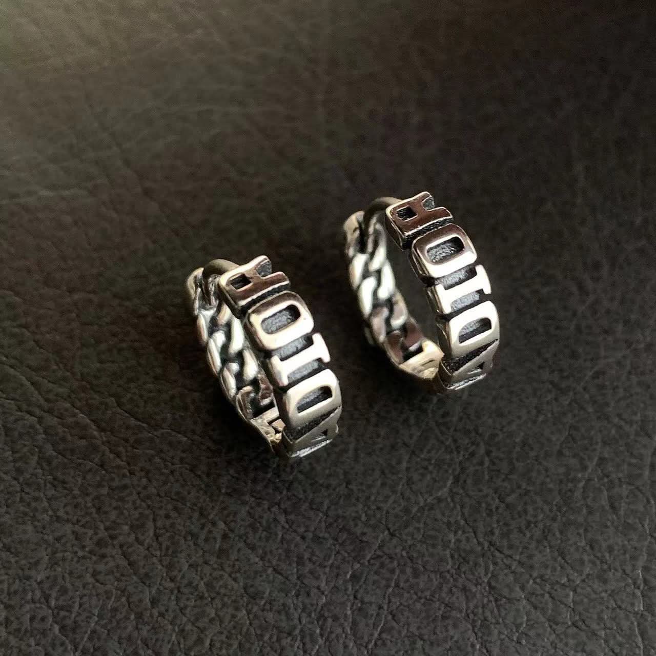Retro Letter Earrings for Men – Stainless Steel Thai Silver Design Jewelry