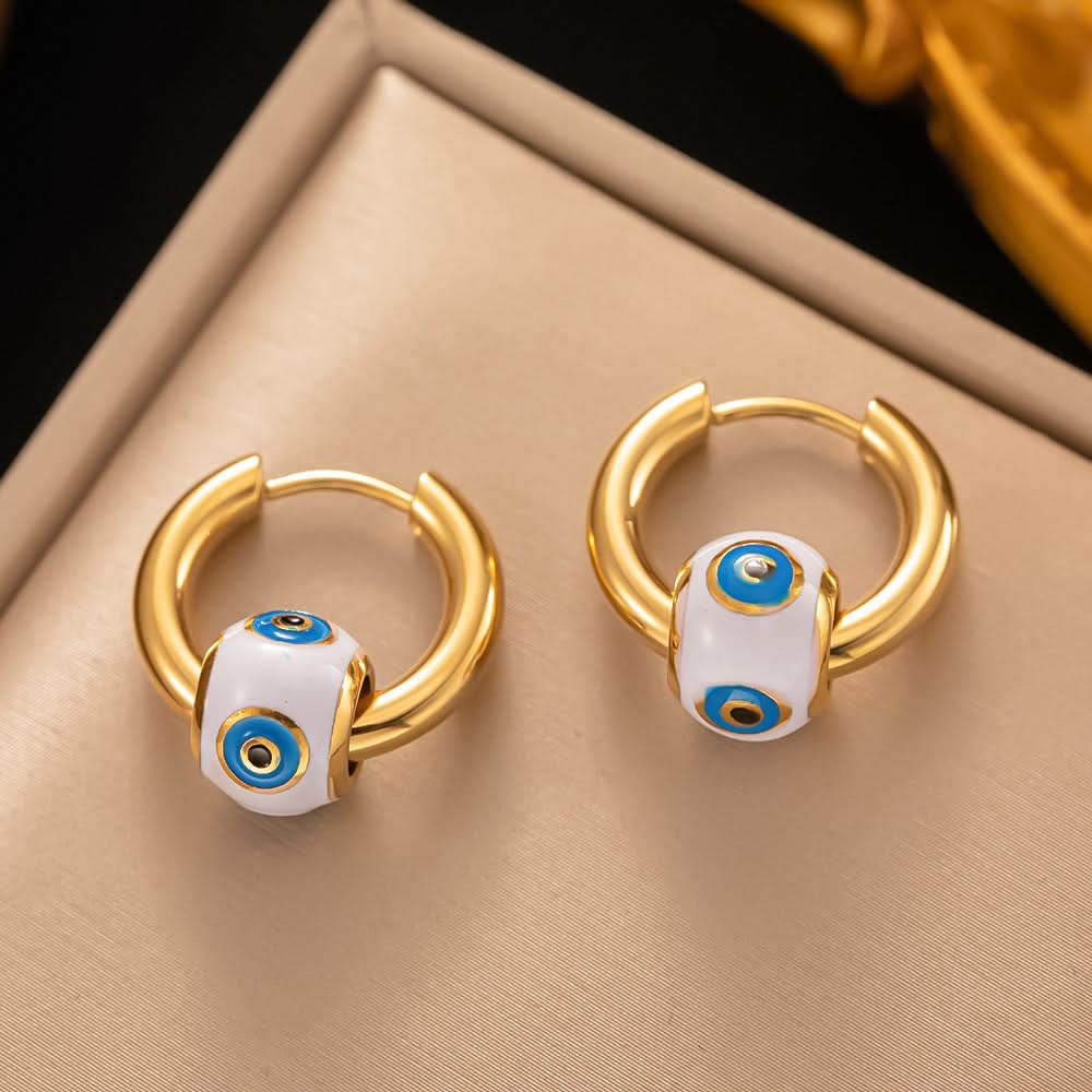 Evil Eye Stainless Steel Drop Earrings