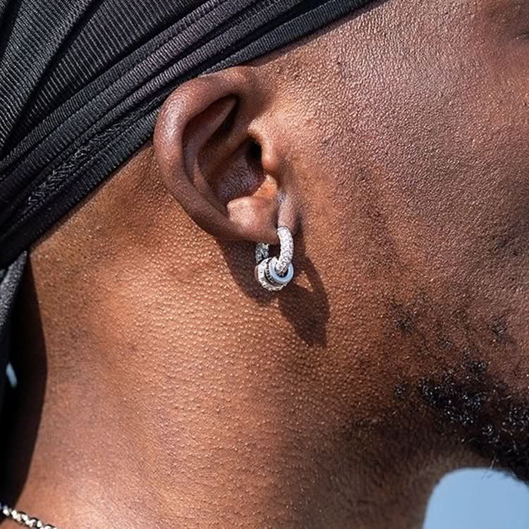 Men’s Star Zircon Silver Hoops Earrings