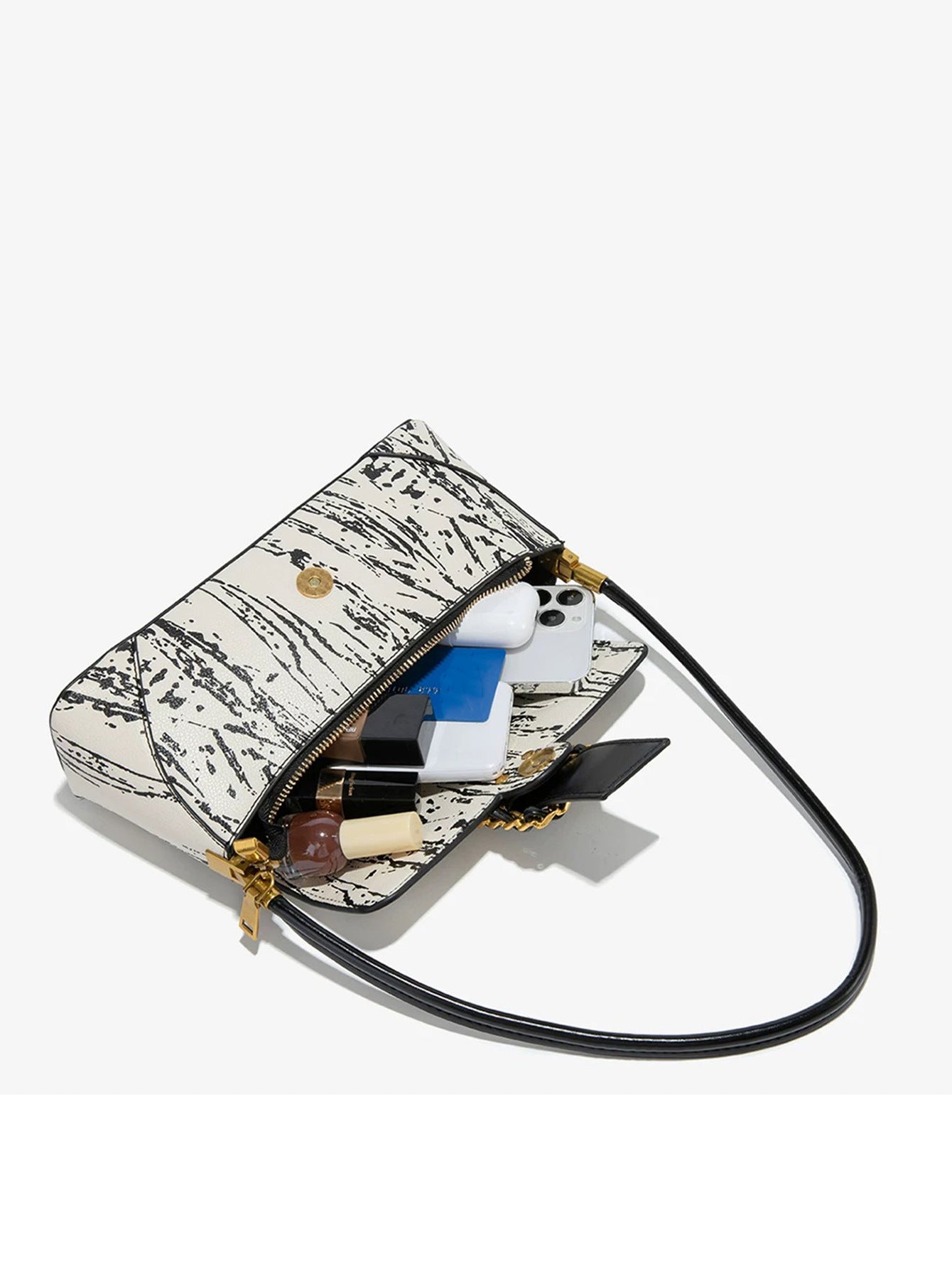 Vintage Horse & Carriage Pattern Shoulder Bag – PU Underarm Handbag for Women
