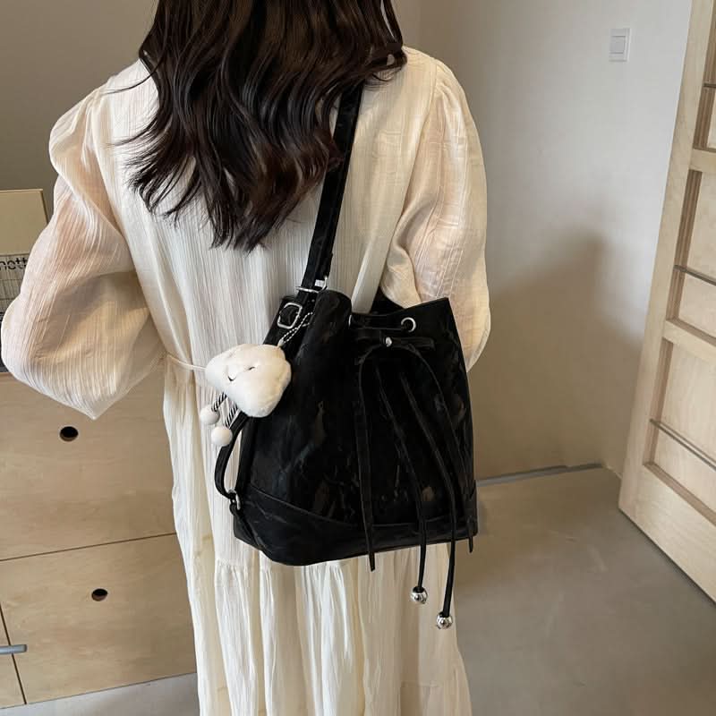 Women’s PU Leather Drawstring Backpack – Stylish Bucket Messenger Bag