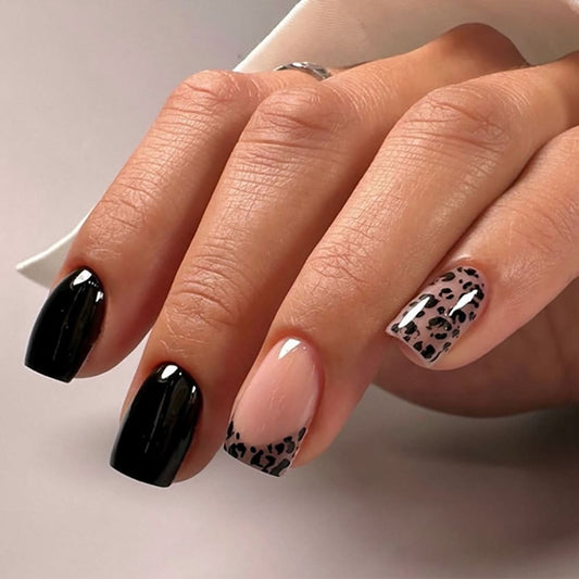 French Leopard Print Press-On Nails – Short Square Fake Nails