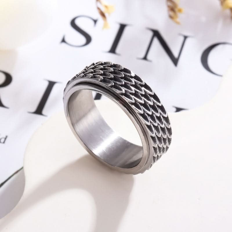 Men’s Trendy Stainless Steel Dragon Scale Rotatable Ring – Retro Spinning Band