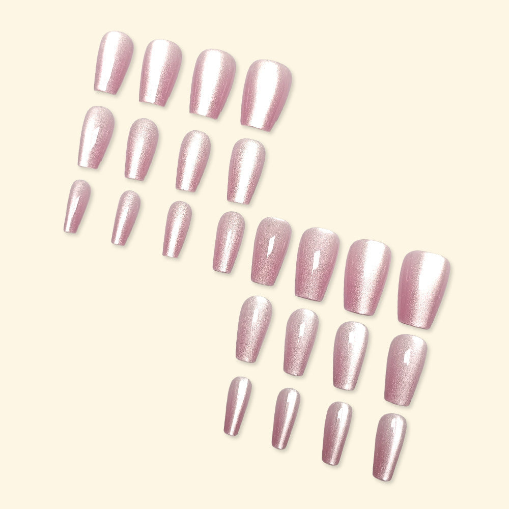 Cat Eye Gradient Press-On Nails – Medium Square Nude Pink Acrylic Glue-On Set