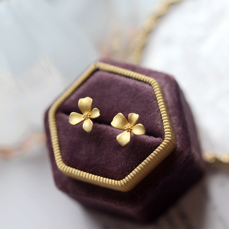 Retro Osmanthus Flower Earrings for Women – Golden Metal Luxury Jewelry