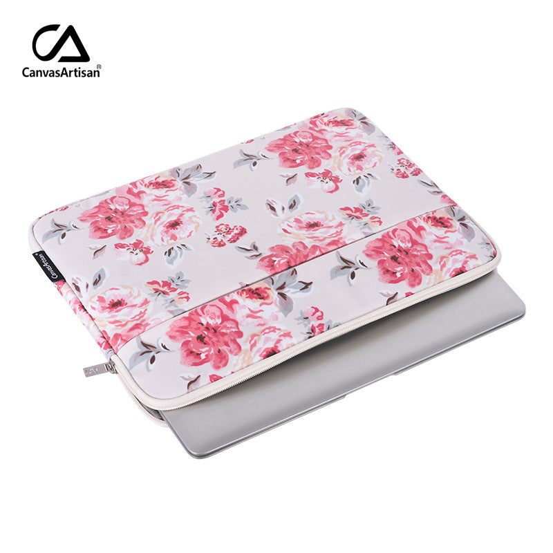 White Floral Bloom Waterproof Laptop Sleeve – Polyester Case for 11–15" Devices, Shock-Resistant Cover