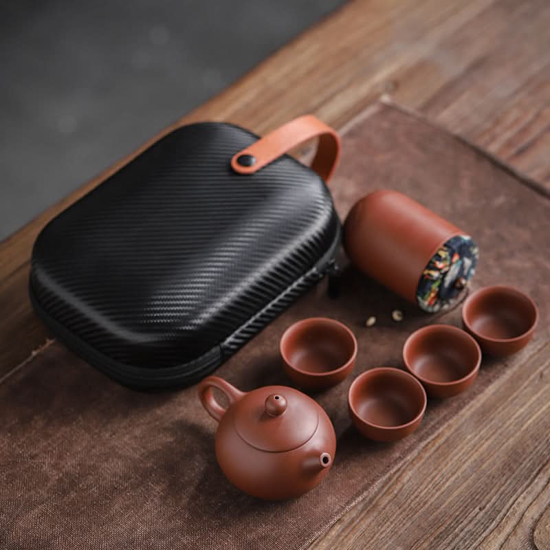 Portable Travel Tea Set - Includes One Pot, Four Cups, and Tea Cans