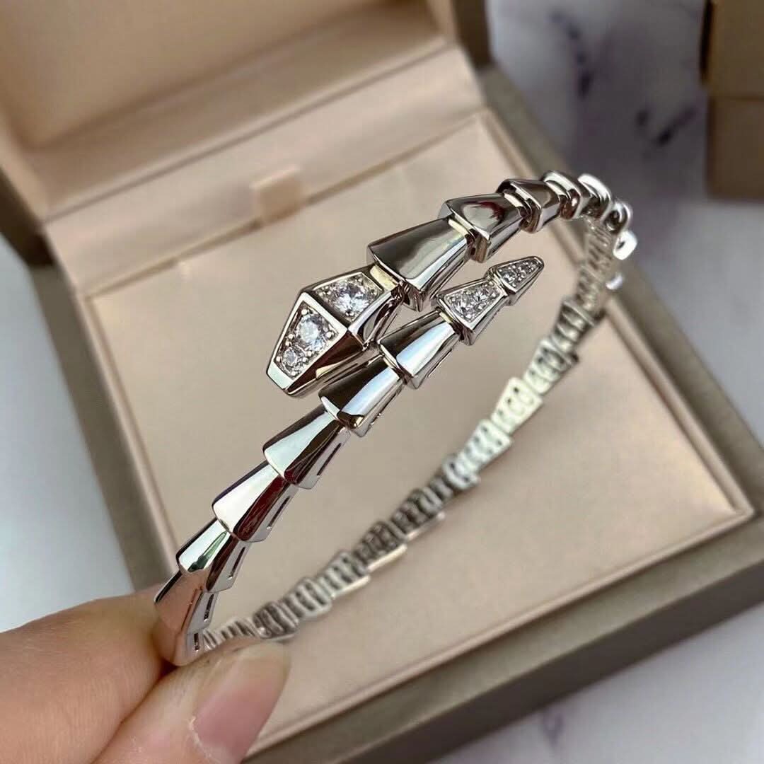 Snake Cuff Bracelet with Full Diamond Accents