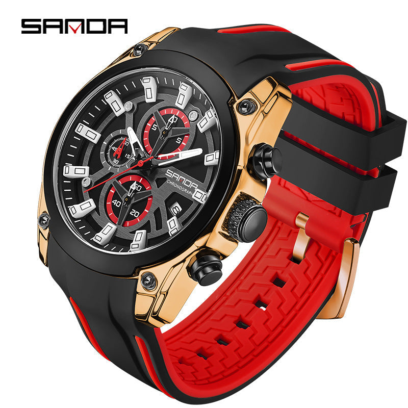 SANDA Luminous Men’s Quartz Watch – Waterproof Silicone Strap with Calendar