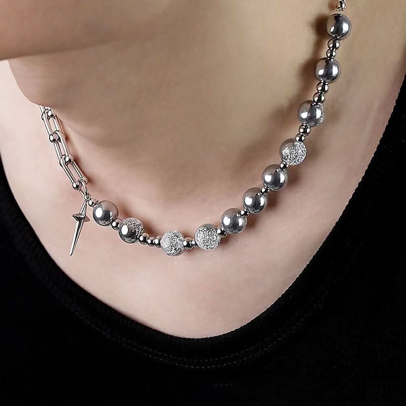Men’s Hip-hop Style Pearl Cross Necklace – Clavicle Chain