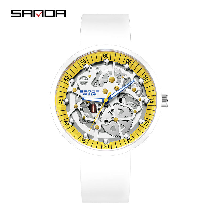Sanda Men's Electronic Watch – Hollow Dial, Silicone Strap, Waterproof Shockproof