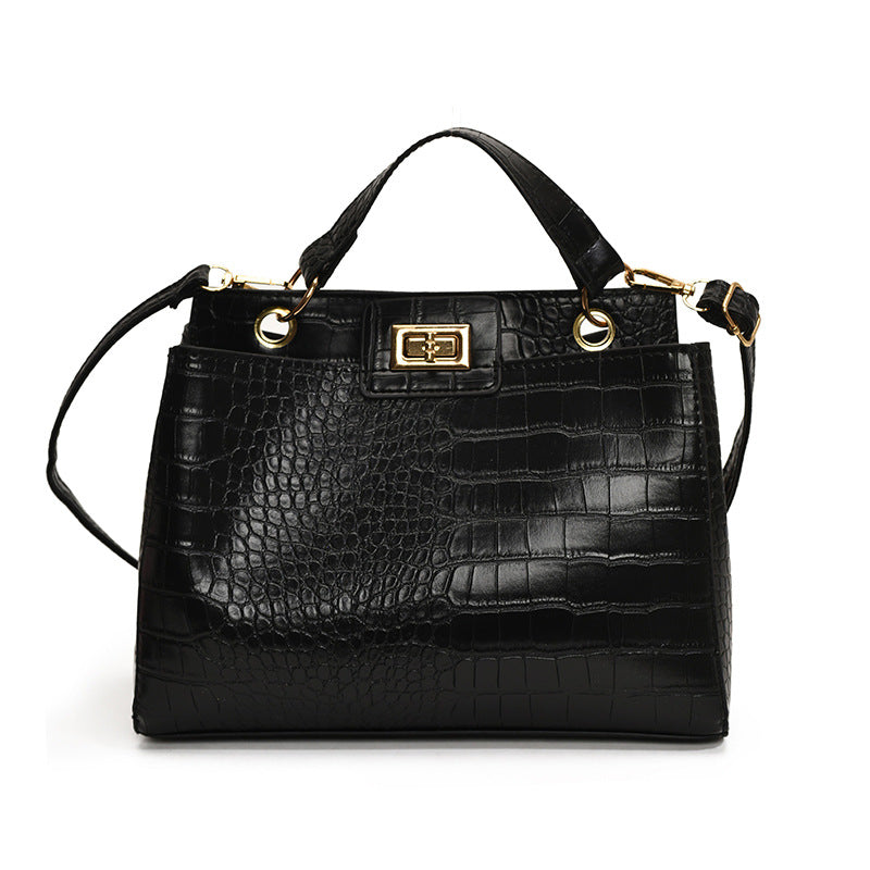 Retro PU Bucket Handbag for Women – Croc Texture Crossbody Shoulder Bag