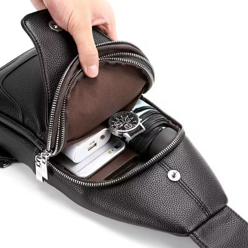 Men’s Waterproof PU Crossbody Chest Bag – Solid Color, Urban Casual Style