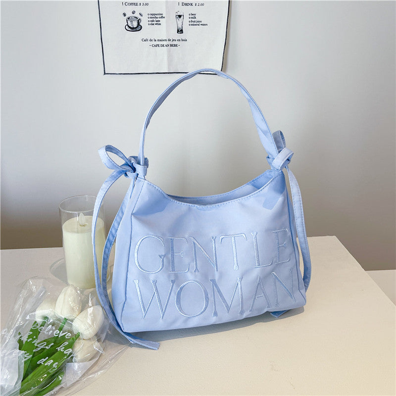 Nylon Bow Underarm Bag – Candy Color Shoulder Handbag with Letter Design