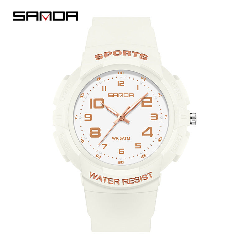 Sanda Luminous Quartz Watch – Waterproof Student Wristwatch with 24-Hour Display