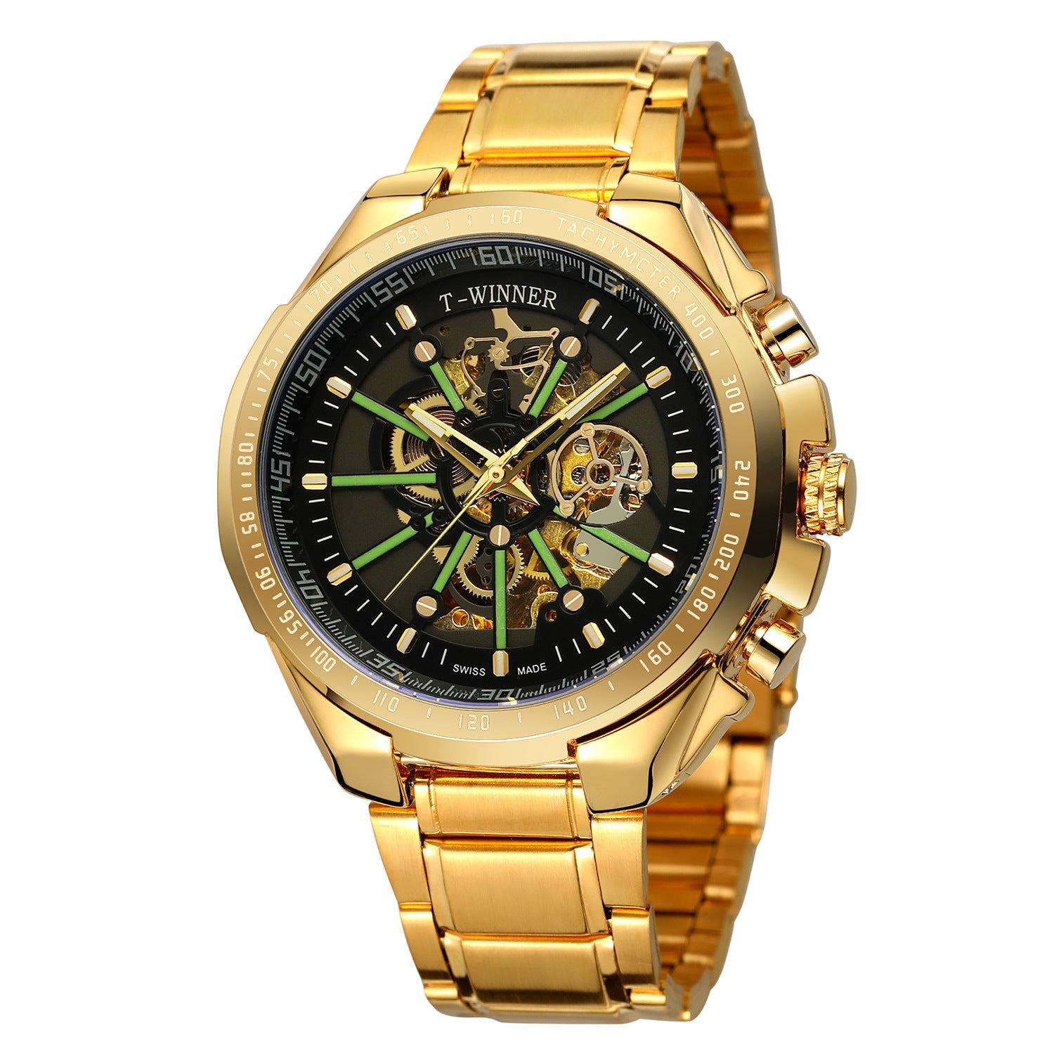 T-Winner Men’s Skeleton Automatic Mechanical Watch – Luminous Dial, Stainless Steel Strap