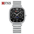 OFNS Square Quartz Watch with Moon Phase & Calendar – Waterproof Business Unisex Watch