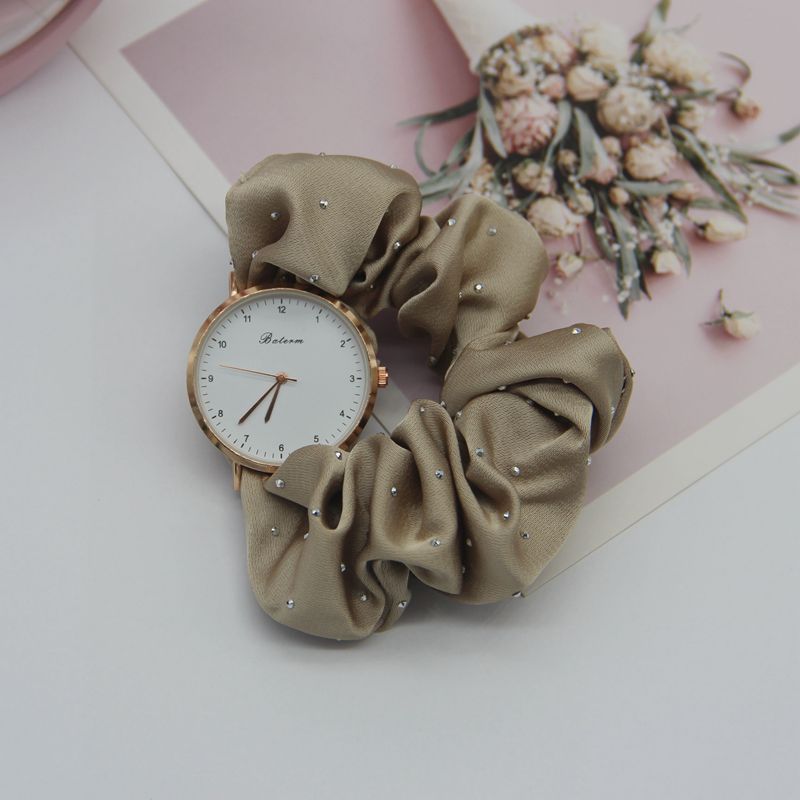 Women’s Fashion Quartz Watch with Diamond Accents – Scrunchy Strap