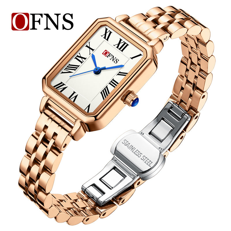 OFNS Women’s Quartz Watch – Waterproof Square Dial with Stainless Steel Strap