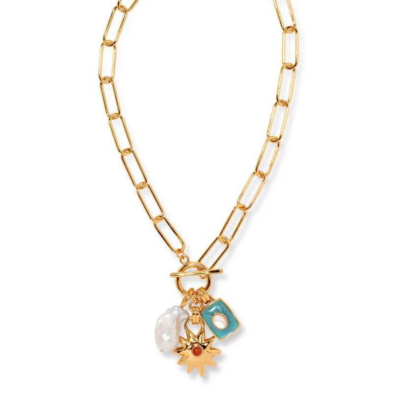 Colorful Star & Heart Pendant Necklace – Retro Copper Chain Jewelry for Women