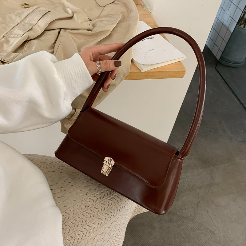 Retro Baguette Shoulder Bag for Women – Small PU Underarm Handbag with Bullet Lock