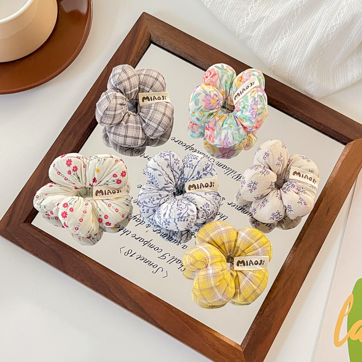 Floral Bow Hair Scrunchie for Girls – Korean Style Sponge Hair Ring (Pack of 6)
