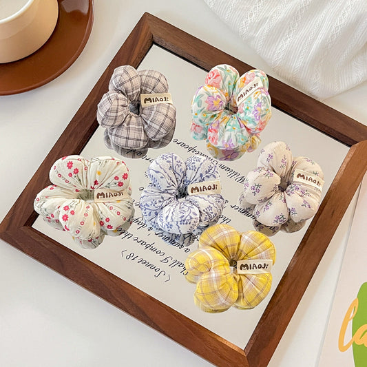 Floral Bow Hair Scrunchie for Girls – Korean Style Sponge Hair Ring (Pack of 6)