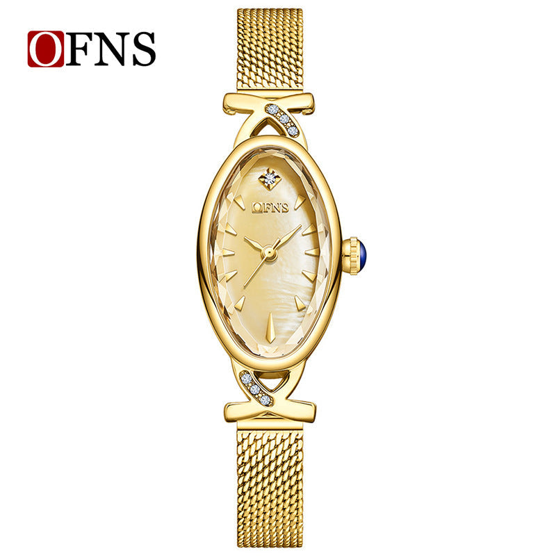 OFNS Women’s Quartz Watch – Unique Oval Dial, Waterproof Mesh Strap Casual Timepiece
