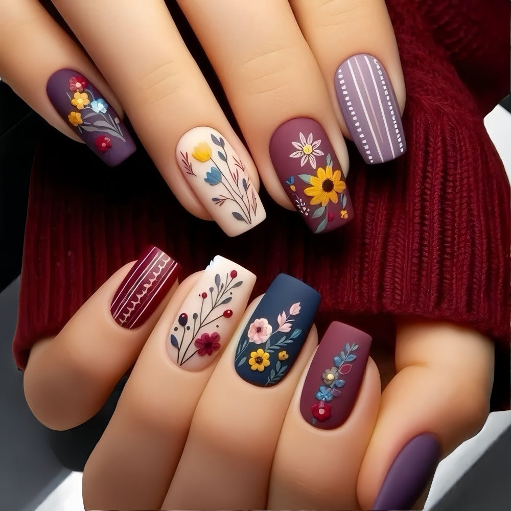 Matte Sunflower Press-On Nails – Colorful Medium Square Acrylic Set