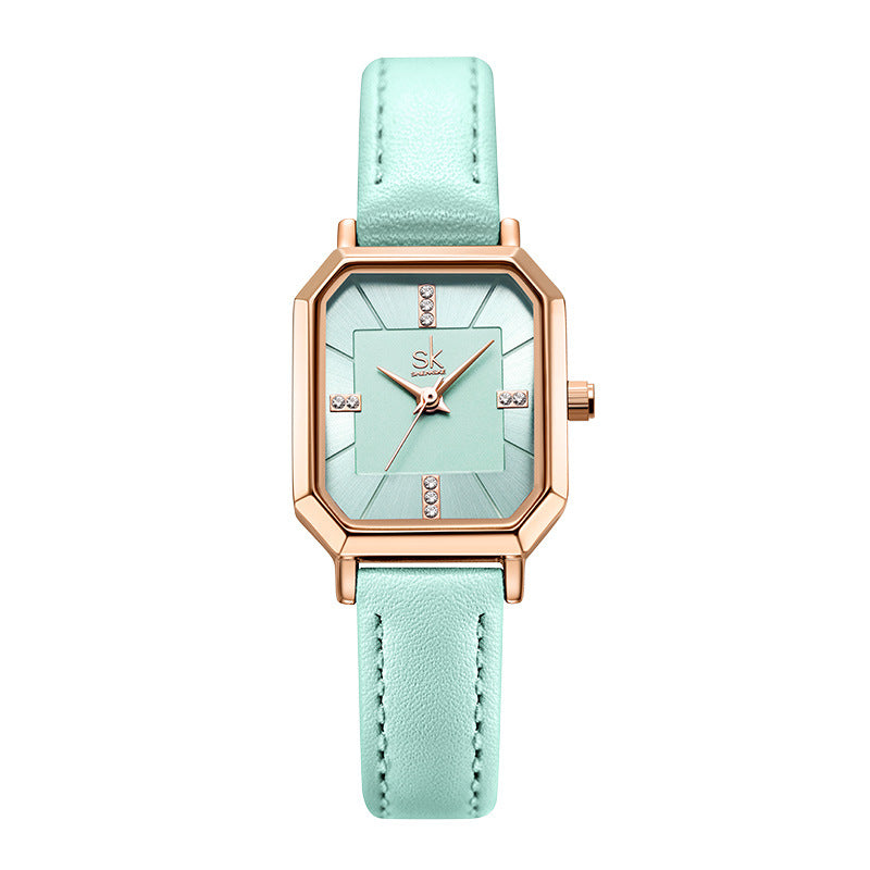 SK Women’s Square Dial Quartz Watch – Retro Diamond Accent, Waterproof Fashion Strap