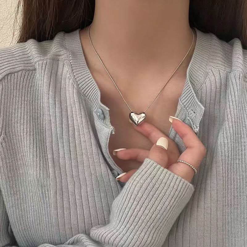 1 pc. Silver Heart Pendant Necklace, Trendy Alloy Design
