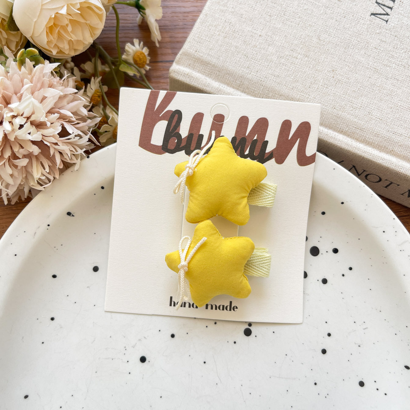 Yellow Bow & Bunny Hair Clips for Girls – Cute Floral & Star Hairpins (1-pair)