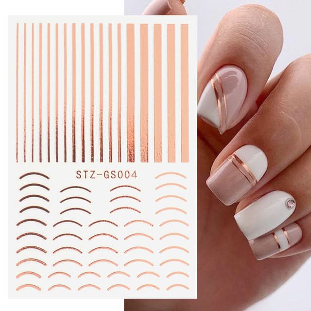 Rose Gold & Silver 3D Nail Stickers – Half-Moon Totem Design