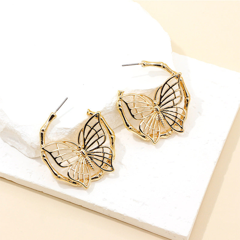 Women’s Gold-Plated Butterfly Earrings – Luxury Alloy Fashion Jewelry Design