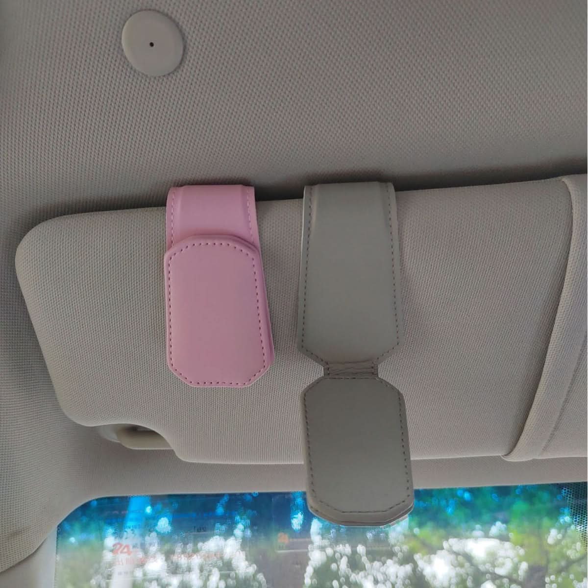 Luxury Leather Car Sunglasses Holder – Sun Visor Clip for Glasses & Cards