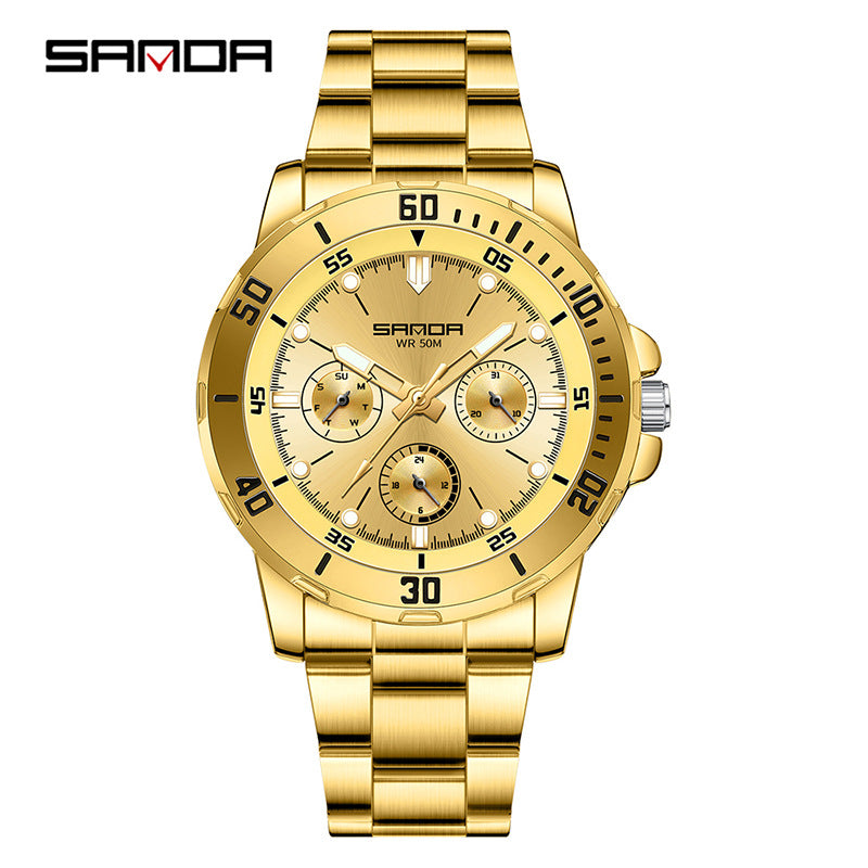 SANDA Men’s Large Dial Steel Quartz Watch – Business Analog Wristwatch with Calendar