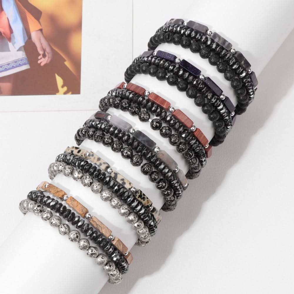 Men’s Natural Stone Bracelet – Volcanic Lava & Agate Beads