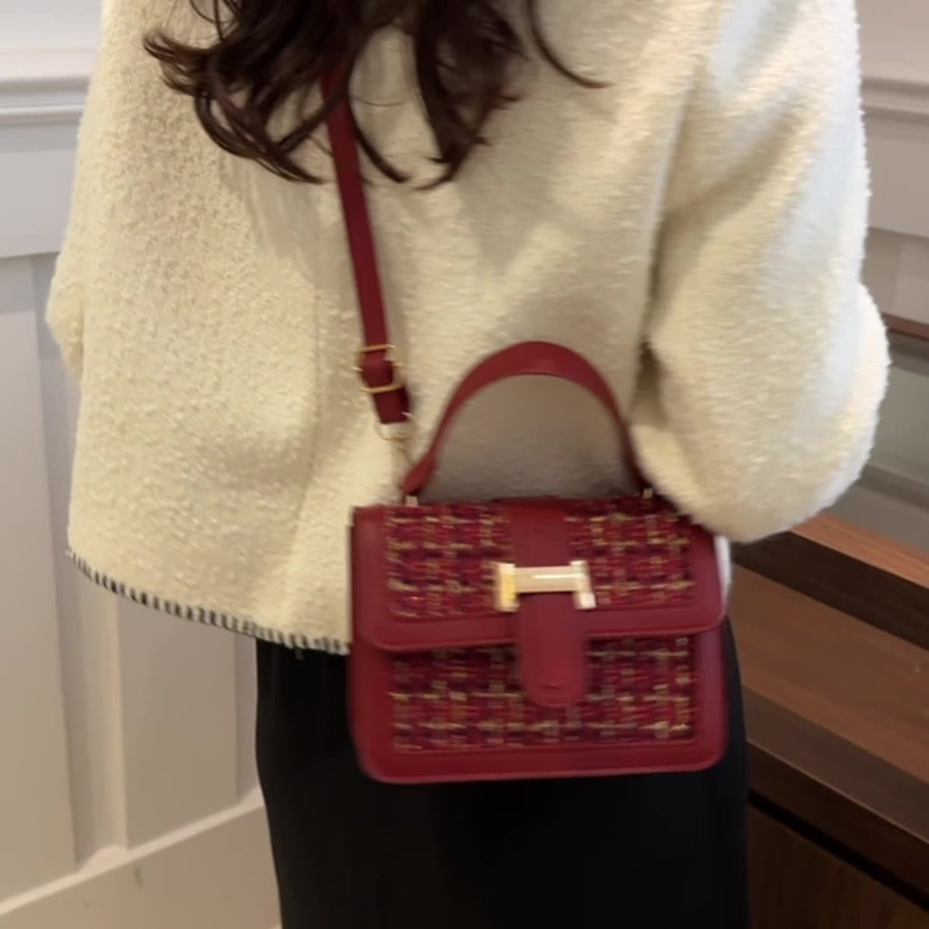 Woven Plaid Small Handbag – Chanel-Inspired PU Crossbody Bag for Women